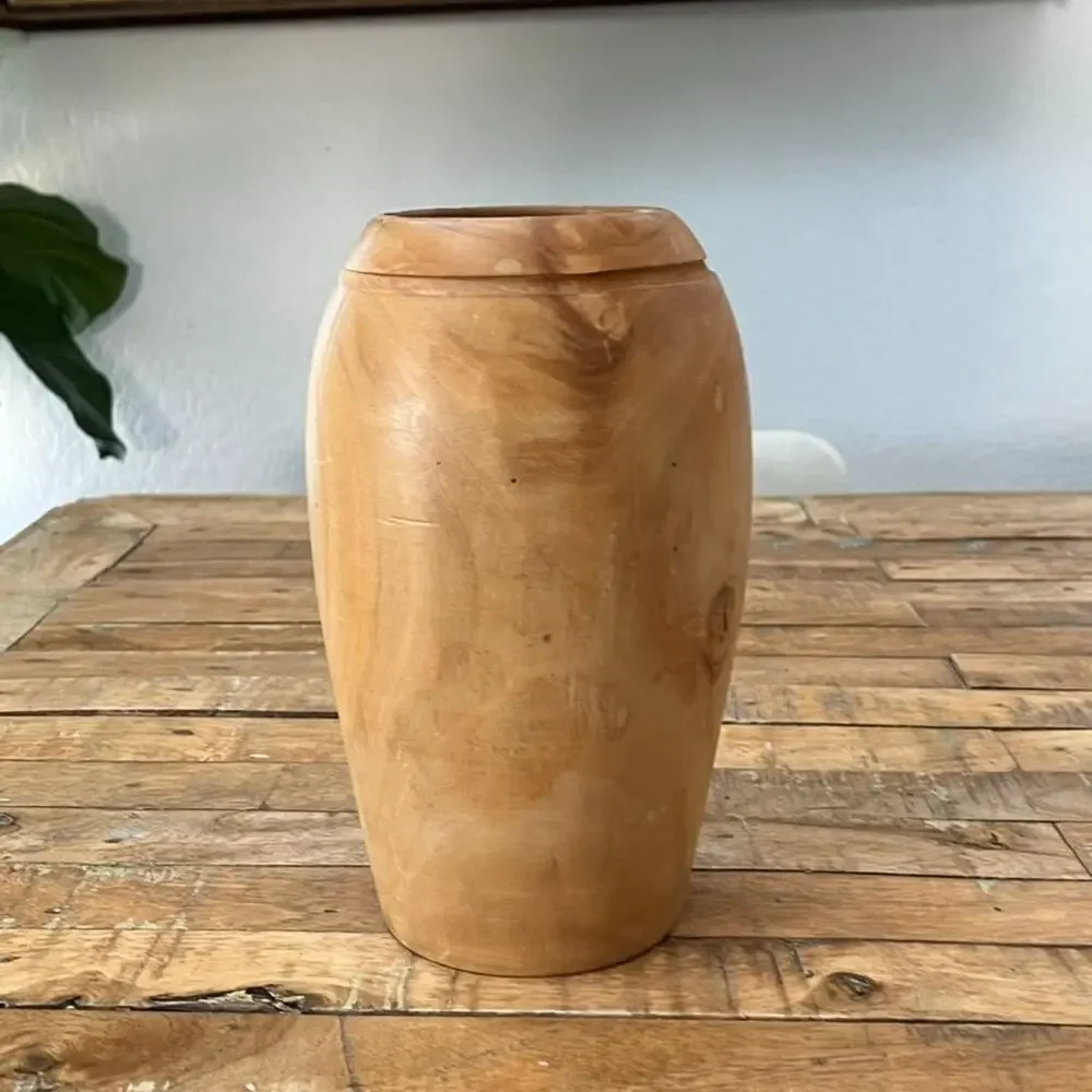 Hand Turned Wooden Table Vase 9” Tall Artist Made Light Brown
